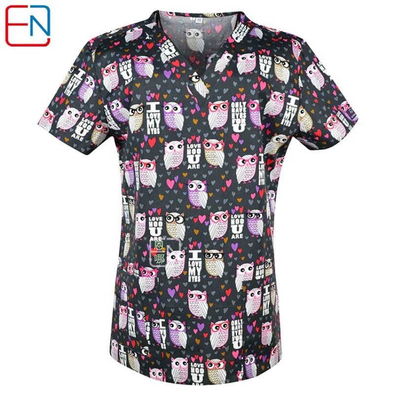 Hennar Women Scrub Top   Uniforms V-Neck Short Sleeve S-5XL Hospital Clinical scrubScrubs Top