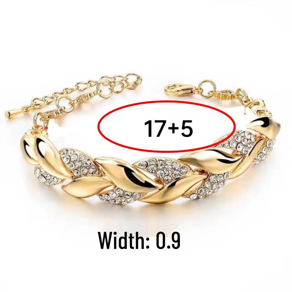 Gold Full Diamond Leaf Women's Bracelet with Extension Chain