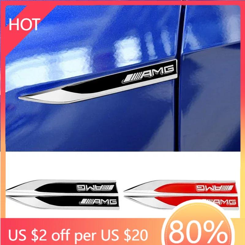 Car Sticker 2pcs 3D Metal Car Fender Side Wing Emblem Badge Sticker For Mercedes benz W203 W204 W205 W210 W211 W212 W164 W176 CL