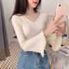 Knitwear Women's V-neck Long-sleeved Sweater Women's Outer Wear Beaded Fashion Casual Pullover Bottoming Shirt
