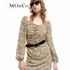 MO&Co. Leopard Print Silk Square Neck Lantern Sleeve Dress