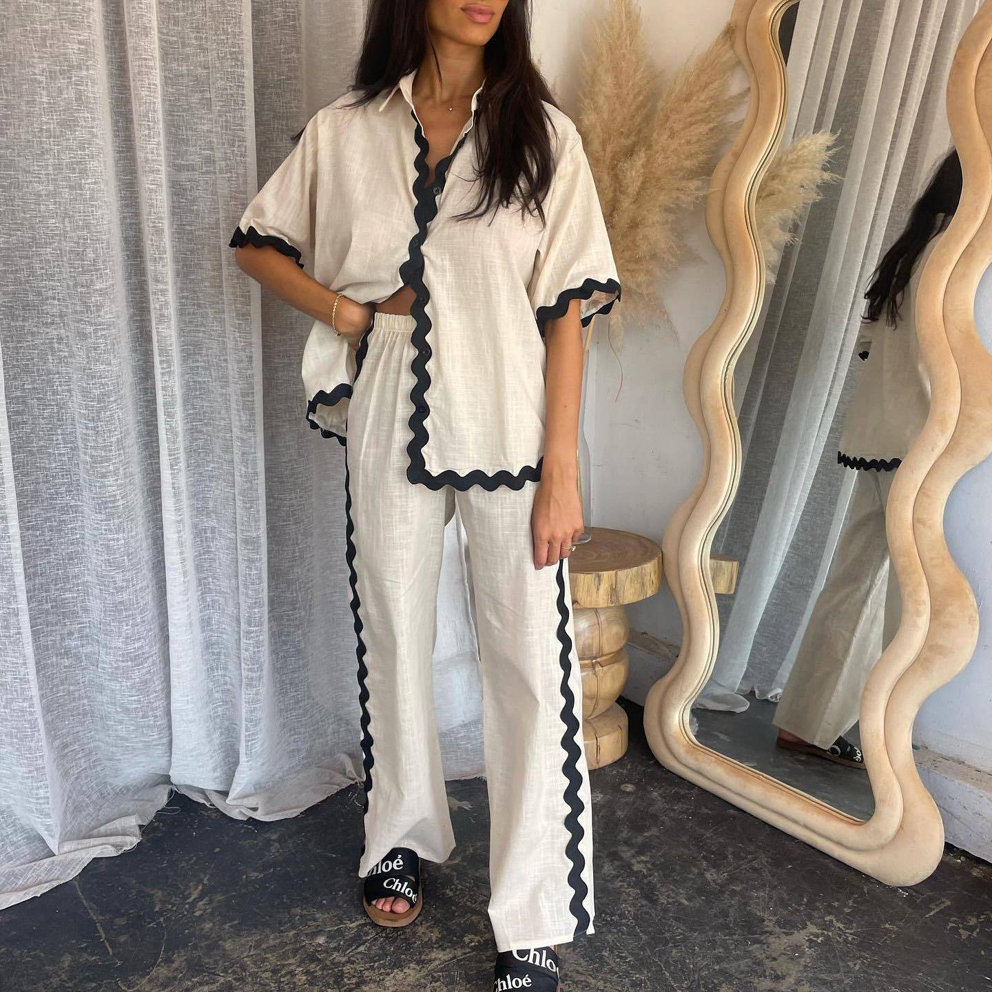 

Женский однобортный костюм с отложным воротником и коротким рукавом, повседневный комплект из двух предметов с кружевными брюками в стиле пэчворк, размер S-XL XL белый