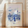City Travel Poster, Retro Italy Print, Navy Blue Trendy Wall Art, Hand Drawn Sketch, summer beach poster, Home Decor Art