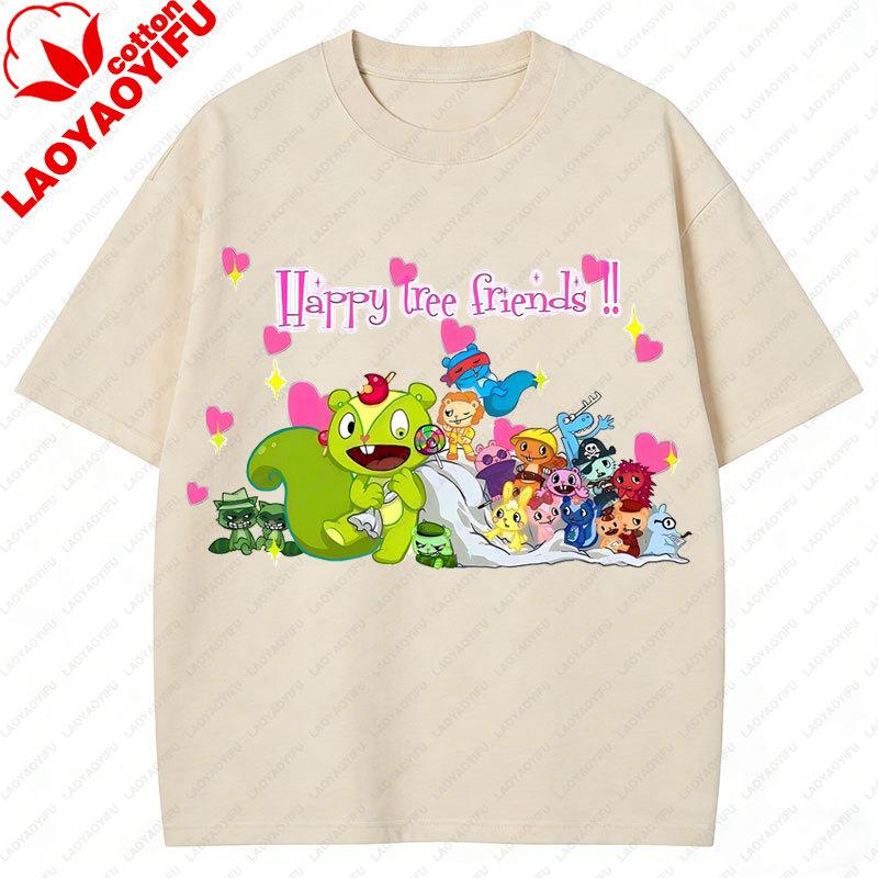Happy Tree Friends Camiseta Unisex Anime Camiseta Camisa Novedad Tendencia Harajuku Estilo Retro de los 90 Ropa Verano Informal