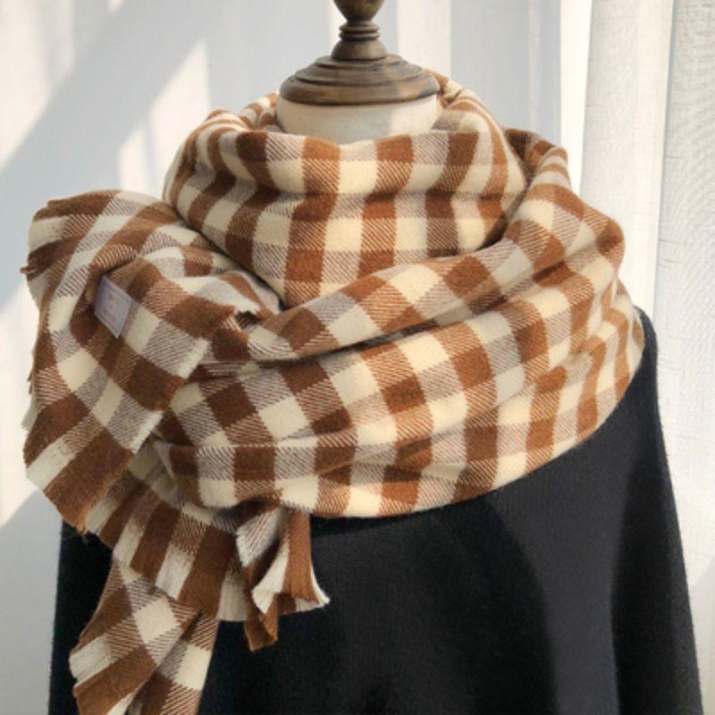 Plaid Literary Style Long Scarf Versatile Thickened Student Neck Warmer Shawl Warm Fashion Scarf