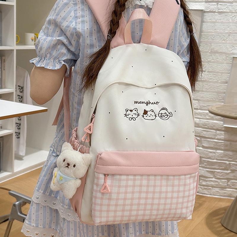 New Color Block Backpack for High School & College Women - Campus, Mori Style
