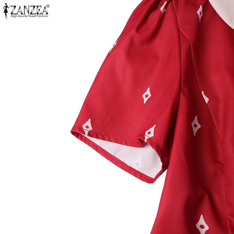 ZANZEA Women Summer Doll Collar Casual Short Sleeve Print Dress