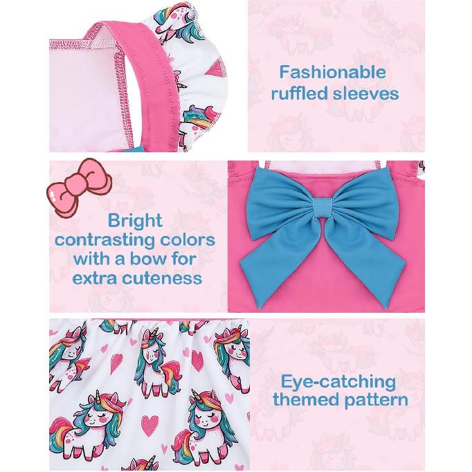 CuteBone Dog Dress for Small Dogs Girl, Unicorn Summer Dresses with Bow & Ruffle Sleeve, UPF50+ Sun Protection, Cute Pet Clothes for Puppy for