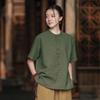 Johnature Women Vintage T-Shirts Stand Short Sleeve Summer Cloths Button Solid Color Loose T-Shirts