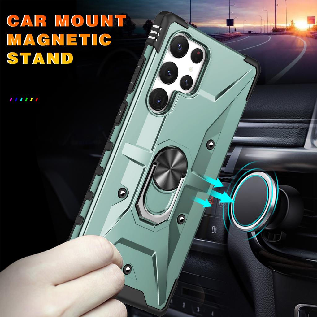 For Samsung Galaxy S24 Ultra Case PC+ TPU Hybrid Phone Cover with Ring Holder Kickstand