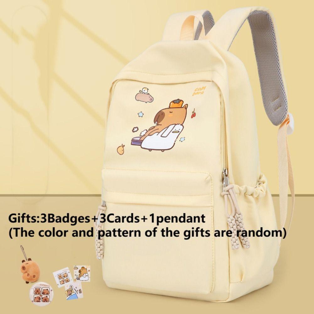 

Thickened Capybara Backpack Oxford Cloth Capybara Doll Keychain Large Capacity School Bag Unisex yellow-gifts