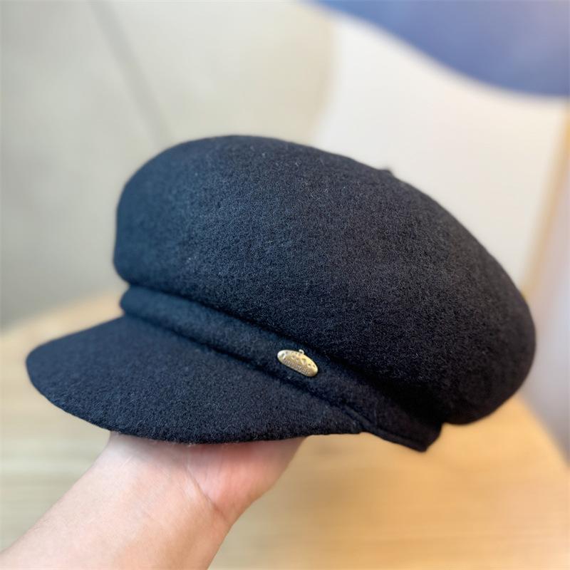 

Шерстяной берет женский осенне-зимний универсальный темпераментный кепка-утка в корейском стиле, подчеркивающая лицо, маленькая теплая ретро кепка газетчика one size