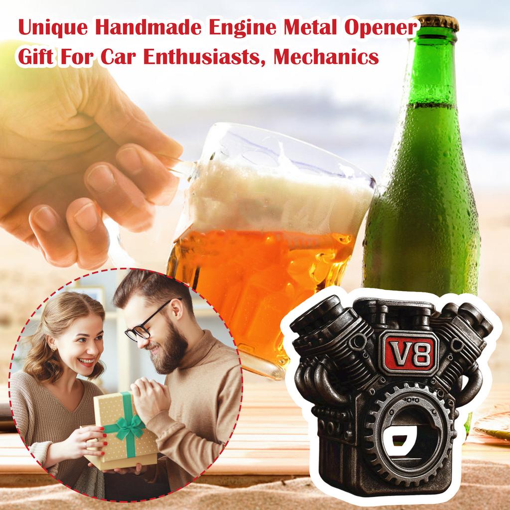 V8 Engine Bottle Opener, Retro Mechanical Punk Beer Bottle Opener, Unique Handmade Engine Metal Opener, Gift For Car Enthusiasts, Mechanics