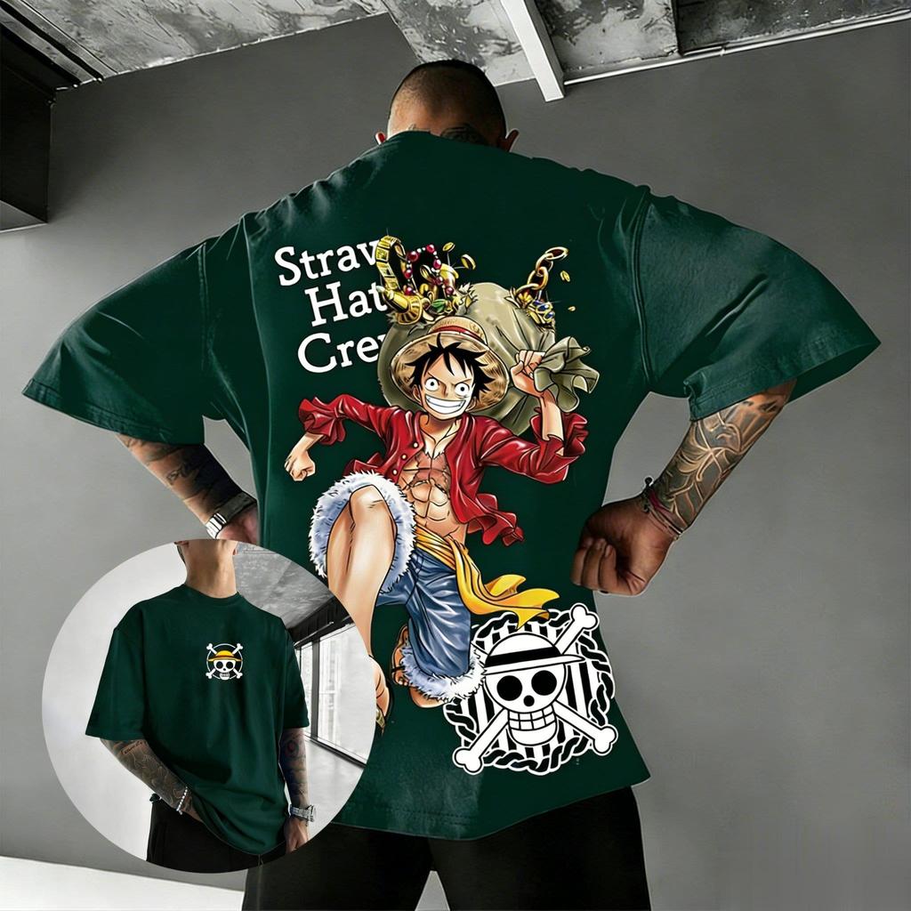 T-shirt Anime Luffy Oversize Pezzo Unico Uomo Cotone Manica Corta Streetwear Stampa Grafica Estate 2026 Top Casual Abbigliamento Y2k