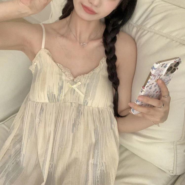 2023 Summer Women's Retro Floral Spaghetti Strap Long Pants Pajamas