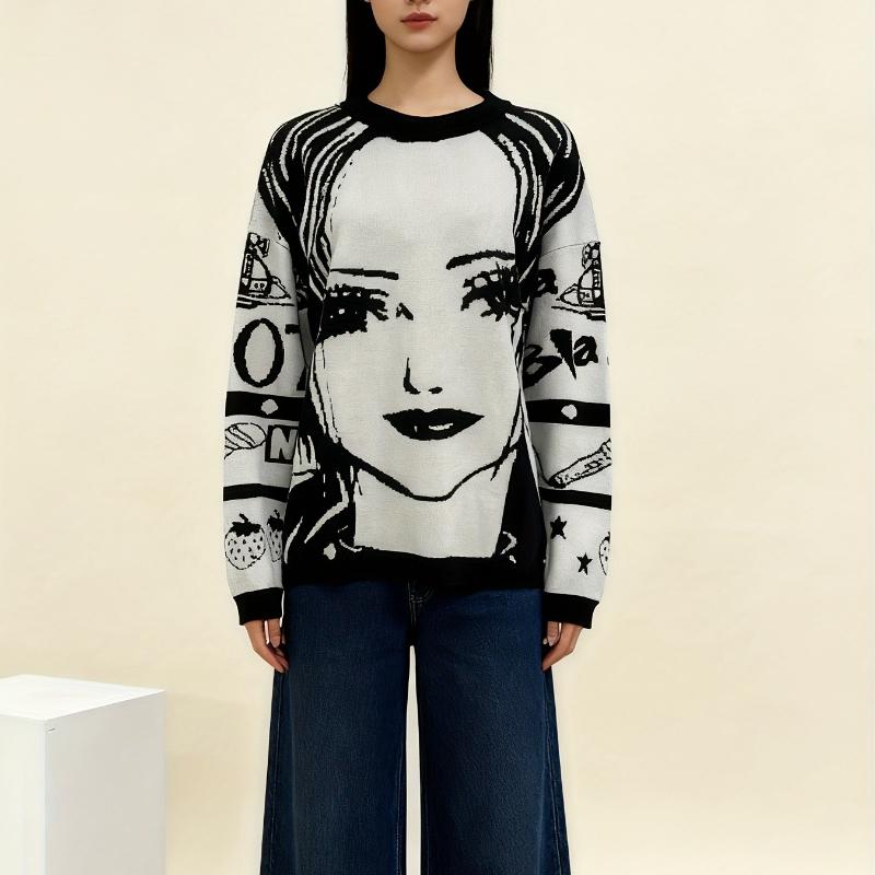 European and American Autumn and Winter Men's and Women's Manga Personalized Street Round Neck Knitted Sweater