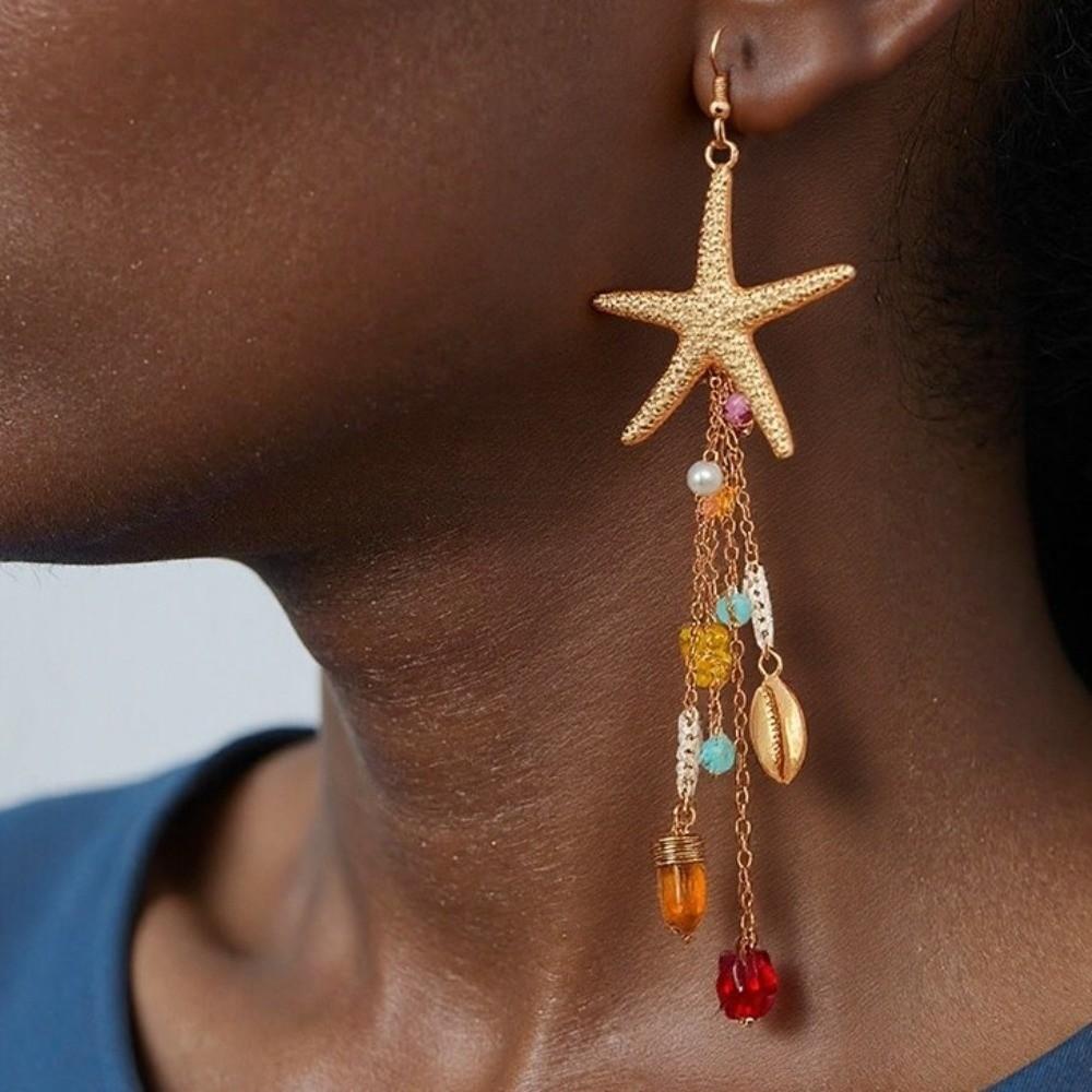 Elegant Conch Fashion Jewelry Long Tassel Sea Series Necklace Starfish Shell Earrings  Daily Wear