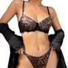 Sexy underwear French ultra-thin leopard print lace bra cover large chest small anti-sagging sex underwear set