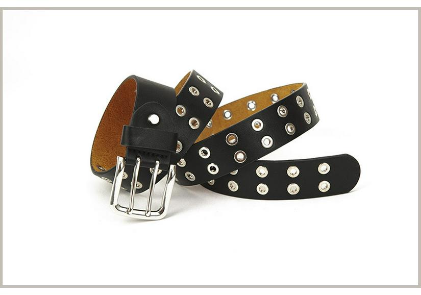 Unisex Leather Eyelet Buckle Belt with Rivet Detail - European & American Style Trend