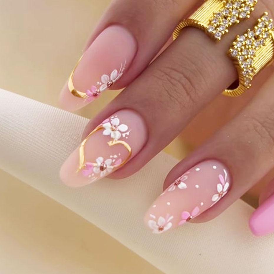 5D Embossed Kawaii Floral Gold Line Sliders Spring White Flowers Nail Stickers DIY Petals Wedding Nails Decals Accesories