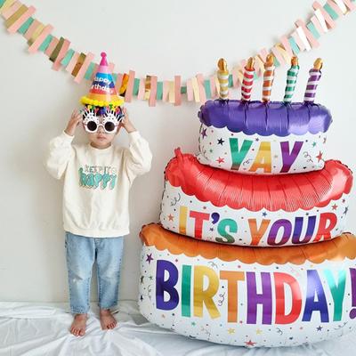 Happy Birthday Cake Balloons Large 3-Layer Color Candle Cake Balloons Bear Cake
