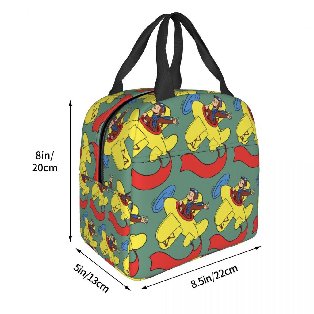 Curious George In An Airplan Insulated Lunch Bag for Women Kids Portable Food Boxes Thermal Lunch Box Tote