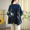 Large Size Retro Cotton and Linen Printed Half-sleeved T-shirt Women's Summer Loose Fat Mm Cover Belly and Thin Western Style Top