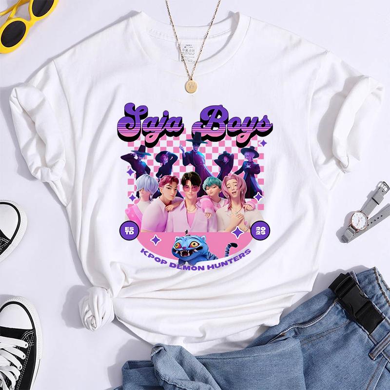 Hot K-Pop Demon Hunters Funny Summer T-Shirt Harajuku Saja Boys Derpy Tiger Print Fashion Short Sleeve Summer Casual T-Shirt Top