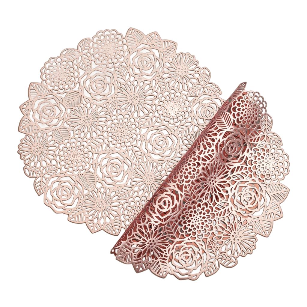 Round Heat Resistant Placemat 38cm Floral Laser Cut Design Durable Non-Slip Table Mat for Dining Kitchen Use
