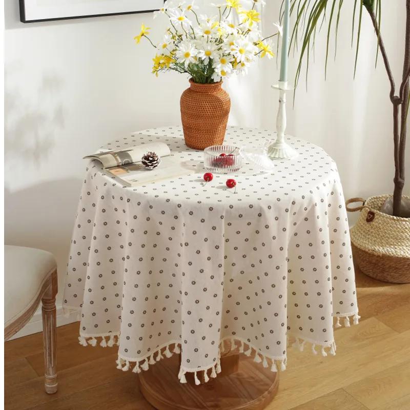 Vintage Round Tablecloth Floral Table Cloth Washable Dust-Proof Table Cover for Kitchen Dinning Party Picnic Tabletop Decoration