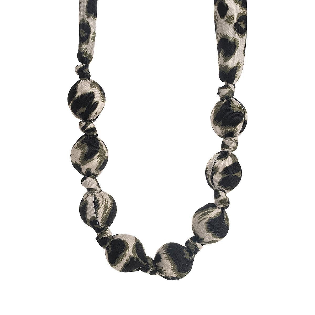 

Maillard style retro leopard print fabric bag bead necklace, autumn and winter fashion temperament handmade collarbone chain woman