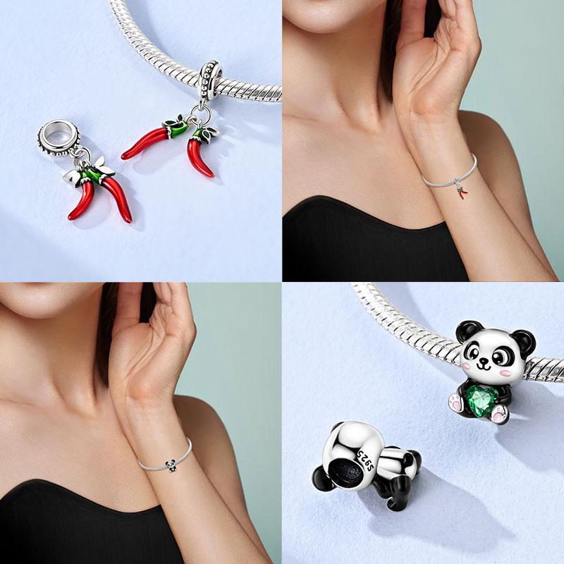 Charms Copper Red Dragon Treasure Heart Rose Panda Cat Pink Pig Beads Pendant Fit Original Bracelet Diy Jewelry