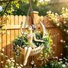 Artistic Floral Container Ballet Dancer Hanging Planter, Ballerina Sitting on Crescent Plant Pot, Decorative Cute Garden Ornament Resin Flower Pot for