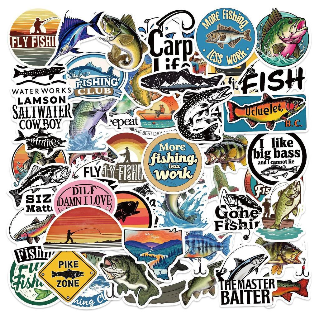 50PCS Outdoor Fishing Stickers – Creative DIY Decorative Self-Adhesive Stickers for Notebooks, Planners, and Doodles.
