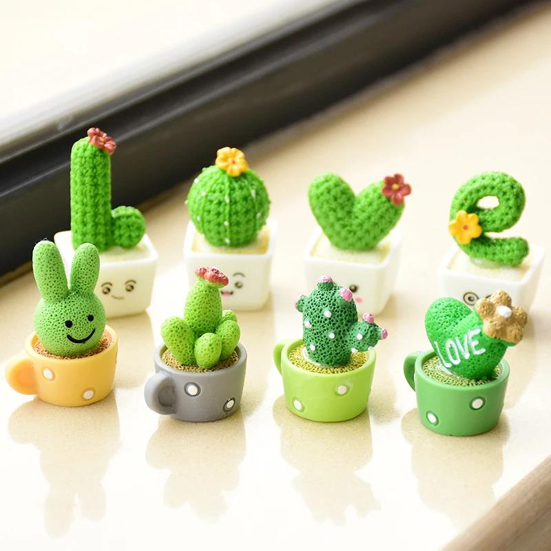 For 4Pcs/set Resin Succulent Cactus Mini Green Plant Bonsai Small Tree Pot Car Office Home Living Room Decoration Wedding Party