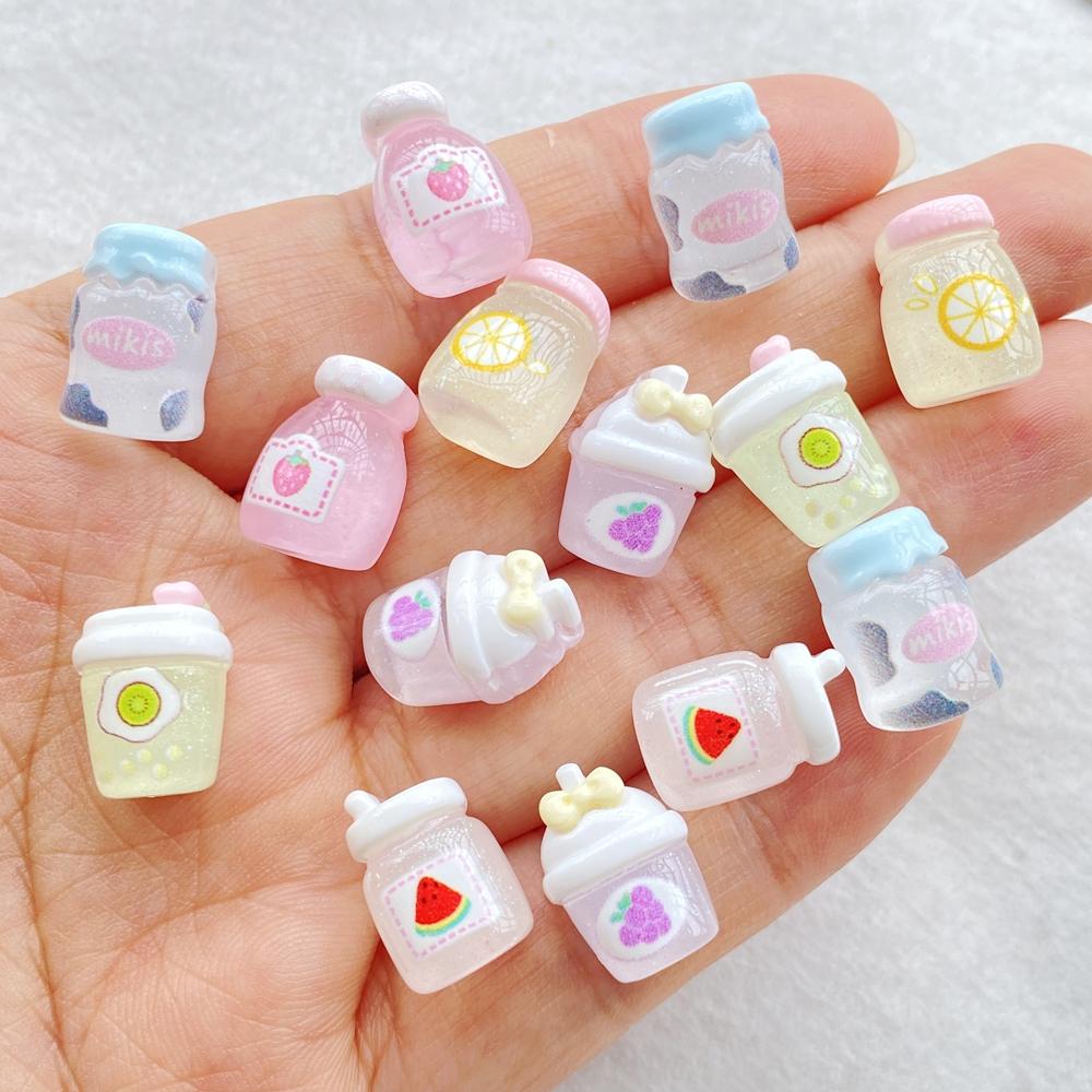 20pcs Colorful Resin Mixed Mini Fruit Strawberry, Watermelon, Milk Beverage Bottle Figurine Flatback Scrapbook Crafts DIY