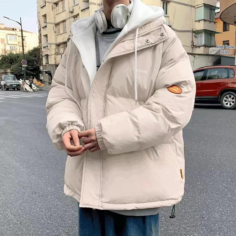 Men's Winter Cotton Printed Casual Jacket - Hong Kong & Korean Style, Thickened, Loose Fit, Stand Collar.