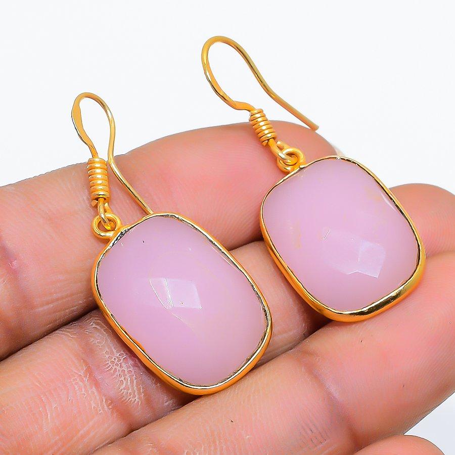 

Pink Chalcedony Gemstone Handmade 925 Sterling Silver Jewelry Earring 1.58 GK-5202