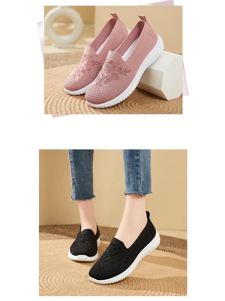 Zapatos Casuales de Verano 2025 para Mujer Bordados de Corte Bajo sin Cordones