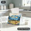 1pc Tissue Box, Watercolor/Camper Campfire/Cozy Camping Vibe Pattern, 2D Flat Printing, Multi-Purpose, Machine Washable, Tissue Organizer, for Home