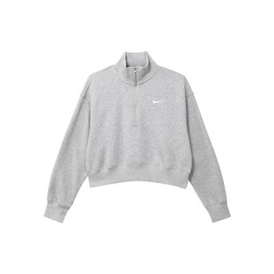 Solidna Koszulka Polo Crop z Nadrukiem Logo, z Zamkiem na Pół, Długi Rękaw, Damska, Szara DQ5768-063