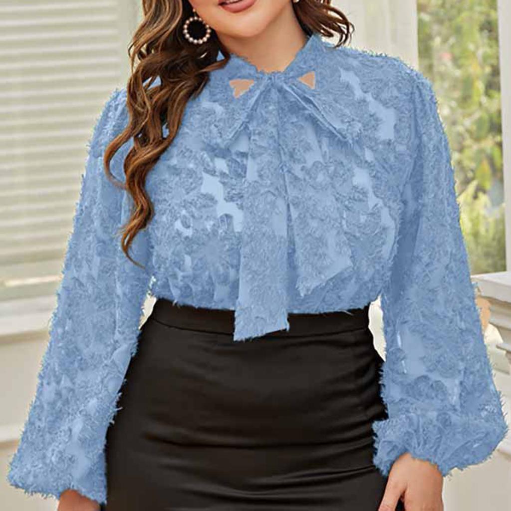 Plus Size Women's Loose-fitting Bow Long-sleeved Top For Commuting