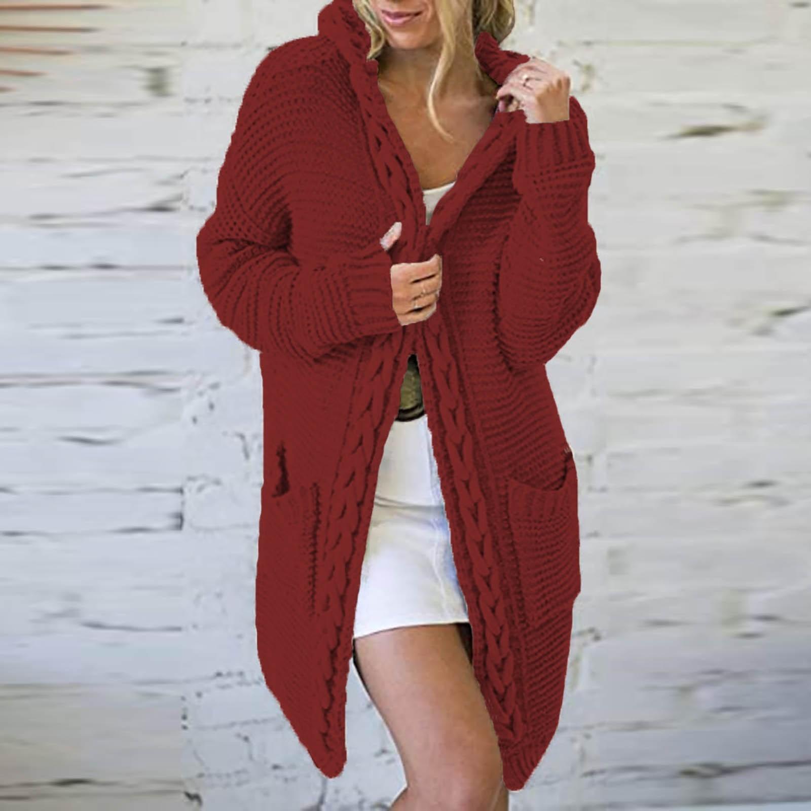 

Женский осенне-зимний однотонный свободный вязаный свитер с карманом и капюшоном XXL