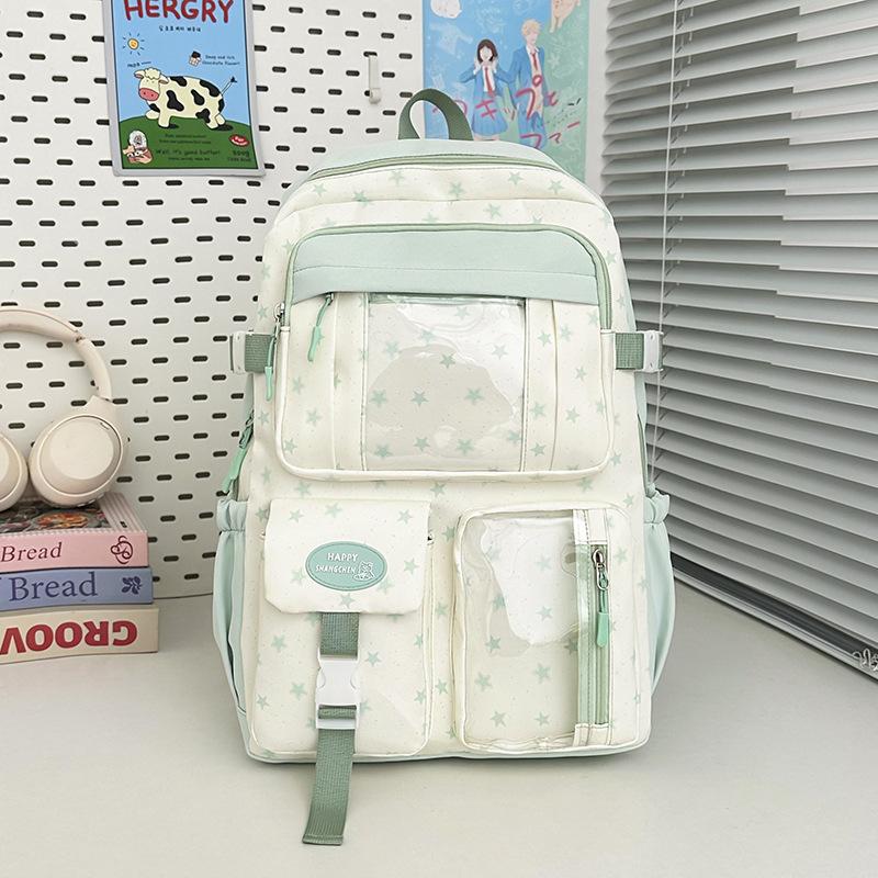 Schoolbag Japanese ins new high-value schoolbag sweet contrasting color splicing bar pain bag junior high school students lightweight backpack