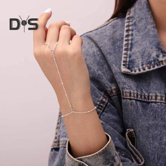 Dámský náramek Prsten Integrovaný slitinový Retro řetízkový náramek Prsten s dutým řetízkem Prsten otrocký náramek Boho Beach Jewelry Dárek