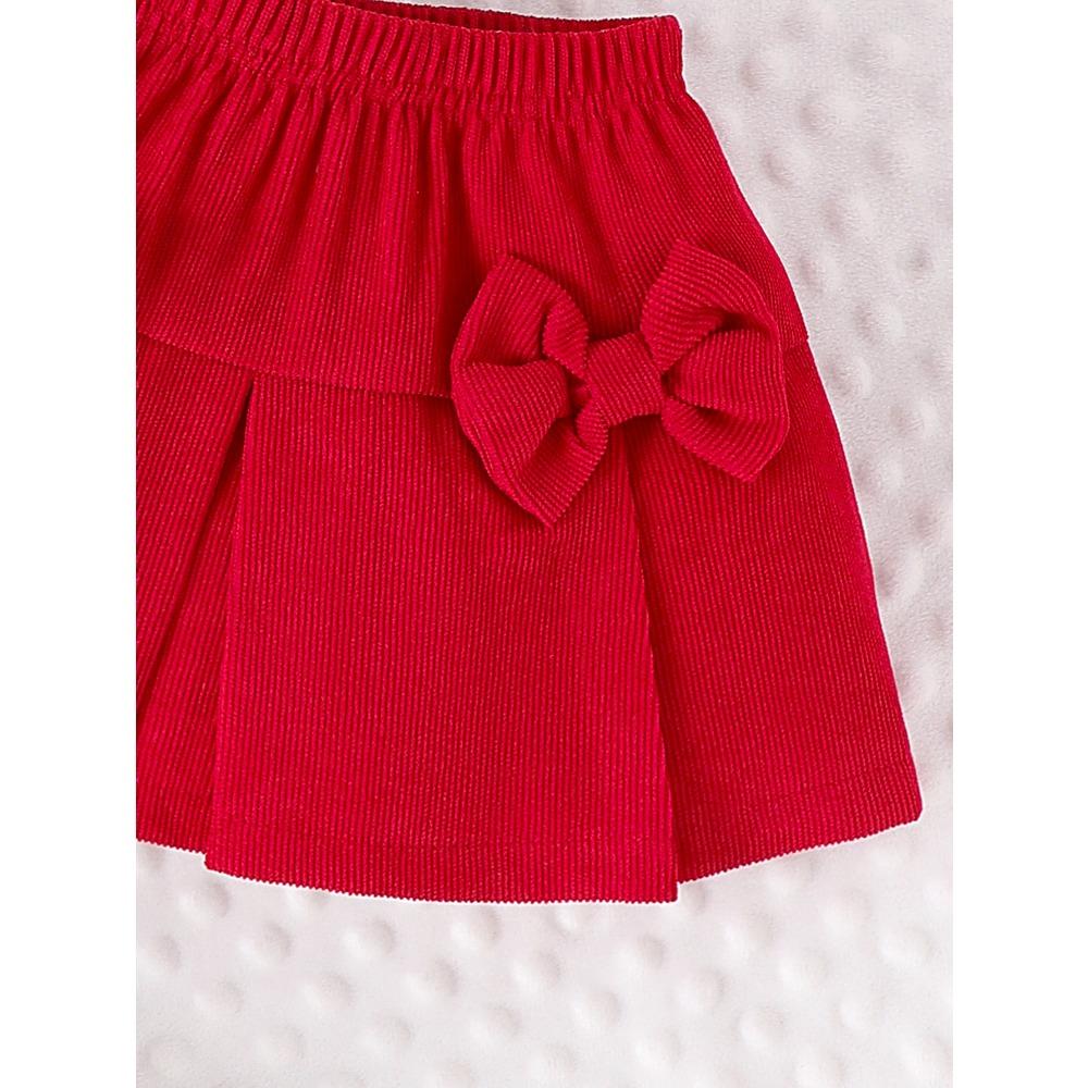Children's Sweet Suit Spring and Autumn Girls Bubble Sleeve Love Top + Bow Skirt 2pcs Kids 6M-3Y Clothing