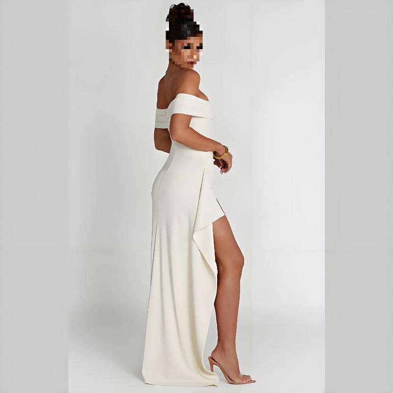 European and American Summer Strapless Sexy One Neck Backless Slit Long Dress