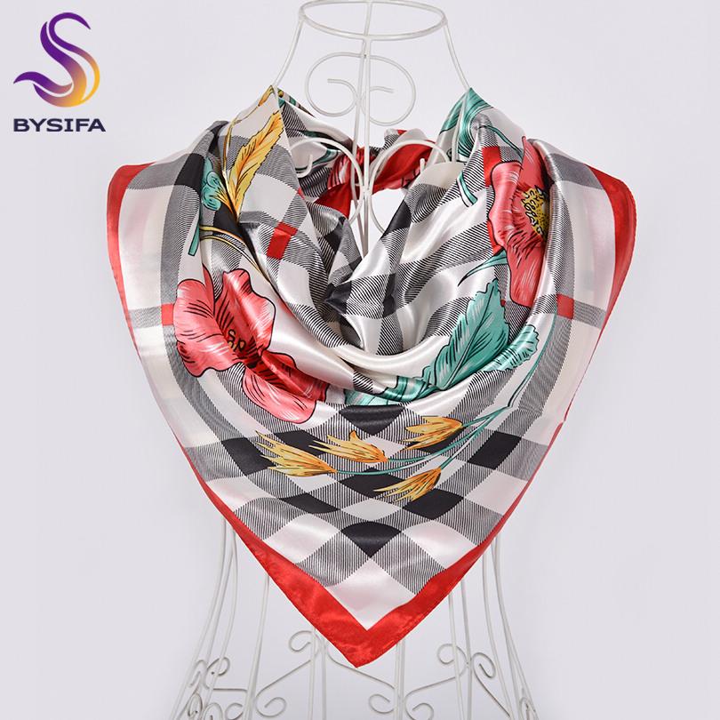 [BYSIFA] Hijab Scarf New Black Women Silk Square Scarf Shawl Luxury Brand Winter Scarves Kerchief Spring Female Fall Head Scarfs