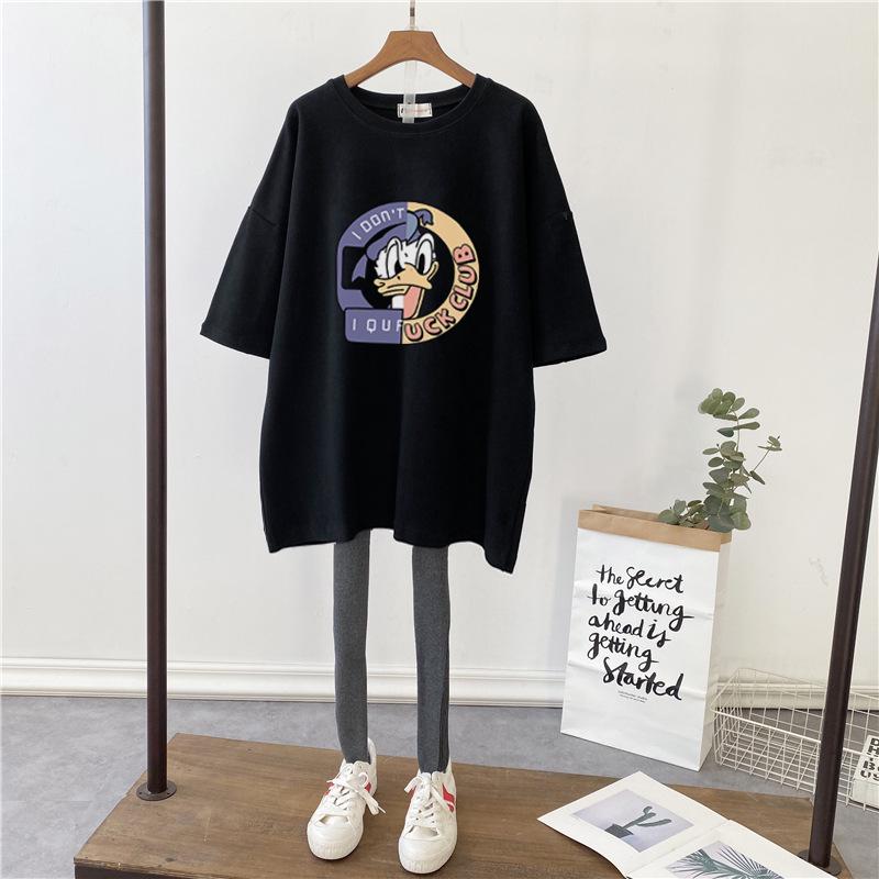 Women's Summer Maternity Cotton T-Shirt - Short Sleeve, Loose Fit, Stylish Mid-Length Print