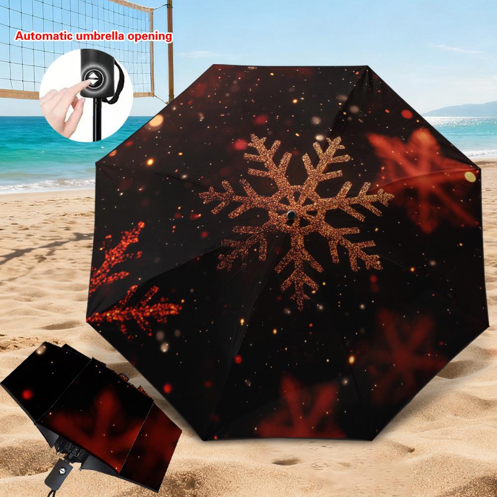 

1pc Automatic Open/Close Folding Umbrella with Shield & Dual-Mode Sun/, 8-Rib Heavy-Duty Frame, Compact Portable Auto Umbrella (as the picture,Iron&8K)